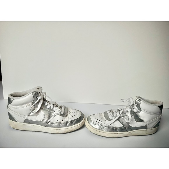 Nike Shoes - Nike Court Vision Mid White Silver Women's High Top Sneakers Size 7.5 Athletic